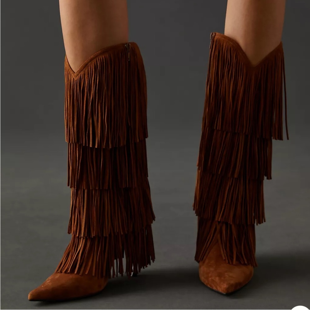 Free People Tan Fringe Heeled Boots - Picture 2 of 10
